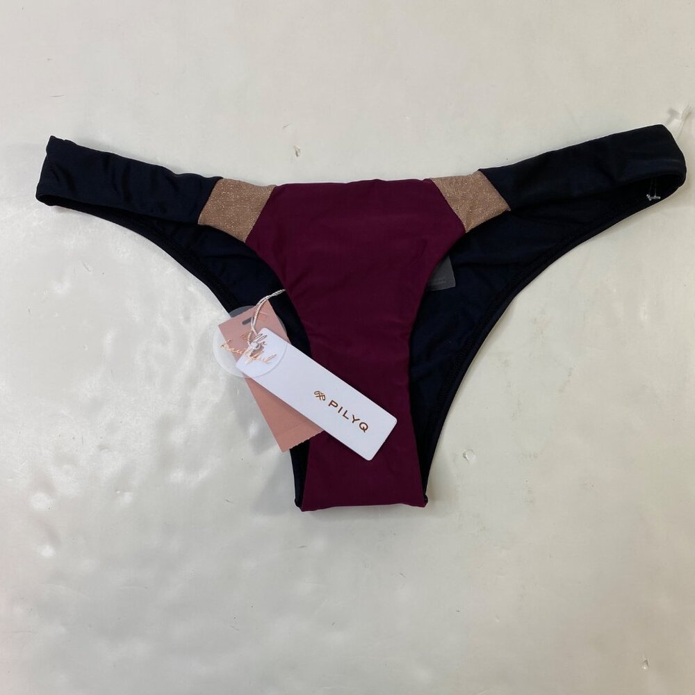 Pilyq Womens Colorblock Bikini Bottom With Chic Bow Detail Black Red Size Medium